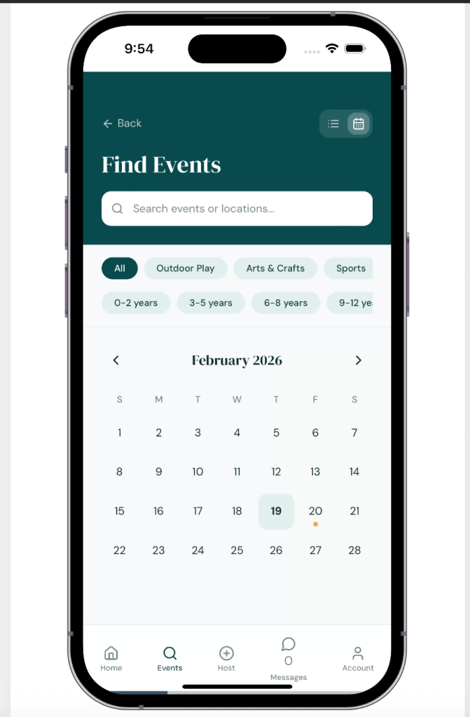Calendar view of events